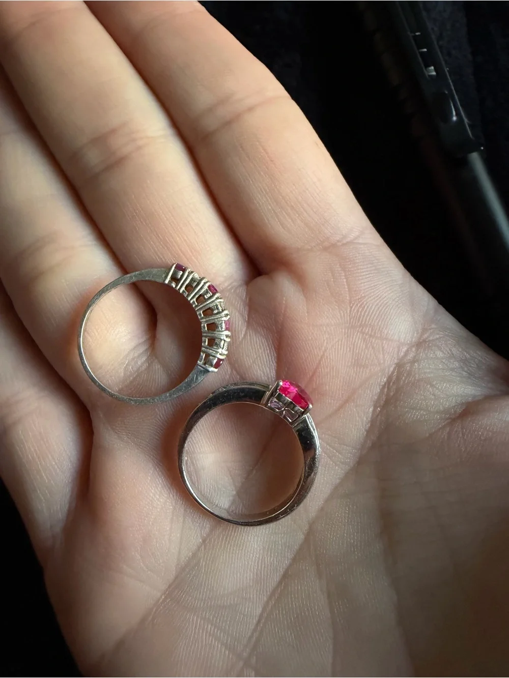 925 Silver Ring Set with Pink Heart Gemstone - 925 and Rubies